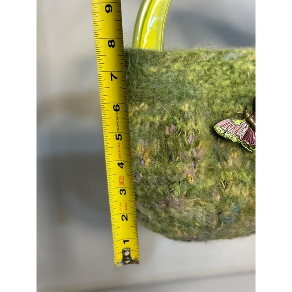 Handcrafted Green Wool Felt Handbag Y2K 2000s Butterfly Accent & Plastic Handles - Picture 5 of 7